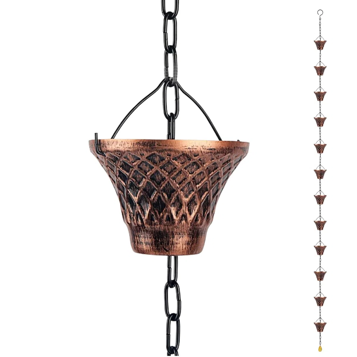 Genérico Cadenas De Lluvia para Canalones | Tubo De Desagüe Decorativo De Cobre 2.7 Metros,Cadena De Lluvia Decorativa con 12 Tazas | para Casa Jardín Exterior Pérgola Techo Toldo