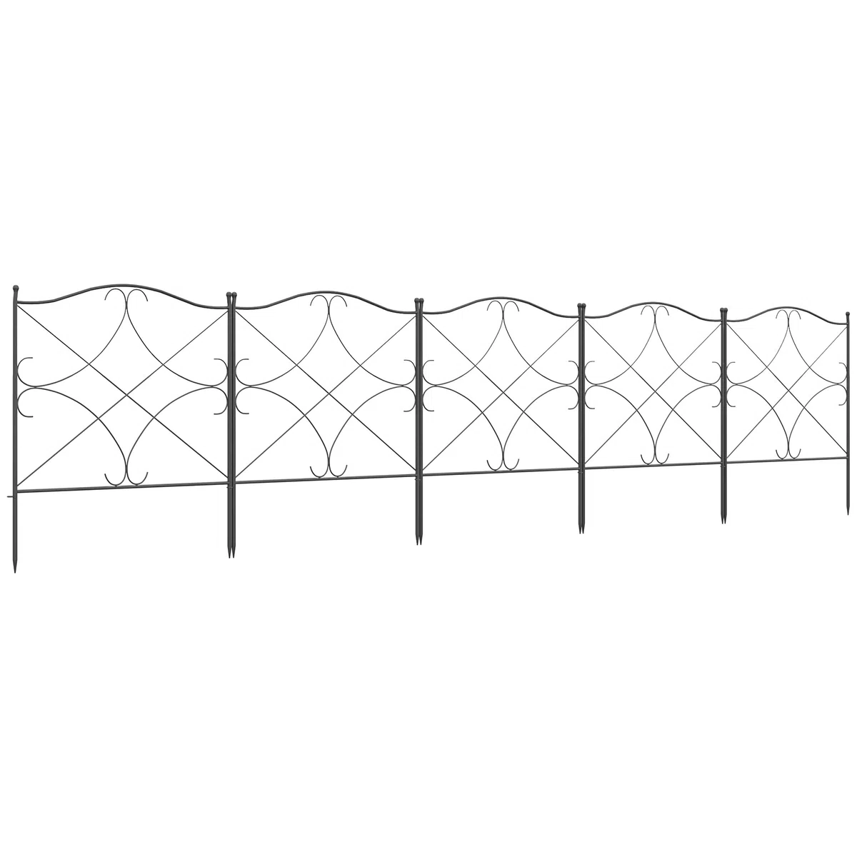 Outsunny Vallas Decorativas para Jardín de 5 Paneles 305x62 cm Cerca de Privacidad de Metal con Estacas y Bordes de Césped Barrera para Animales Negro