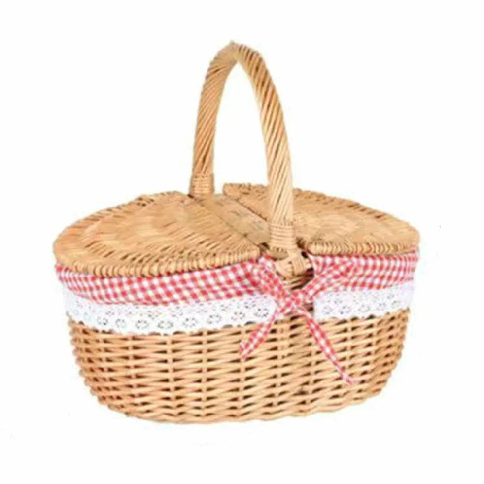 Cesta de Picnic Shenruifa - Cesta de Picnic de Mimbre Estilo Campestre - Cesta de Camping con Asa de Tapa y Forros para Picnics Fiesta Barbacoa - Marrón - 26*18*15 cm