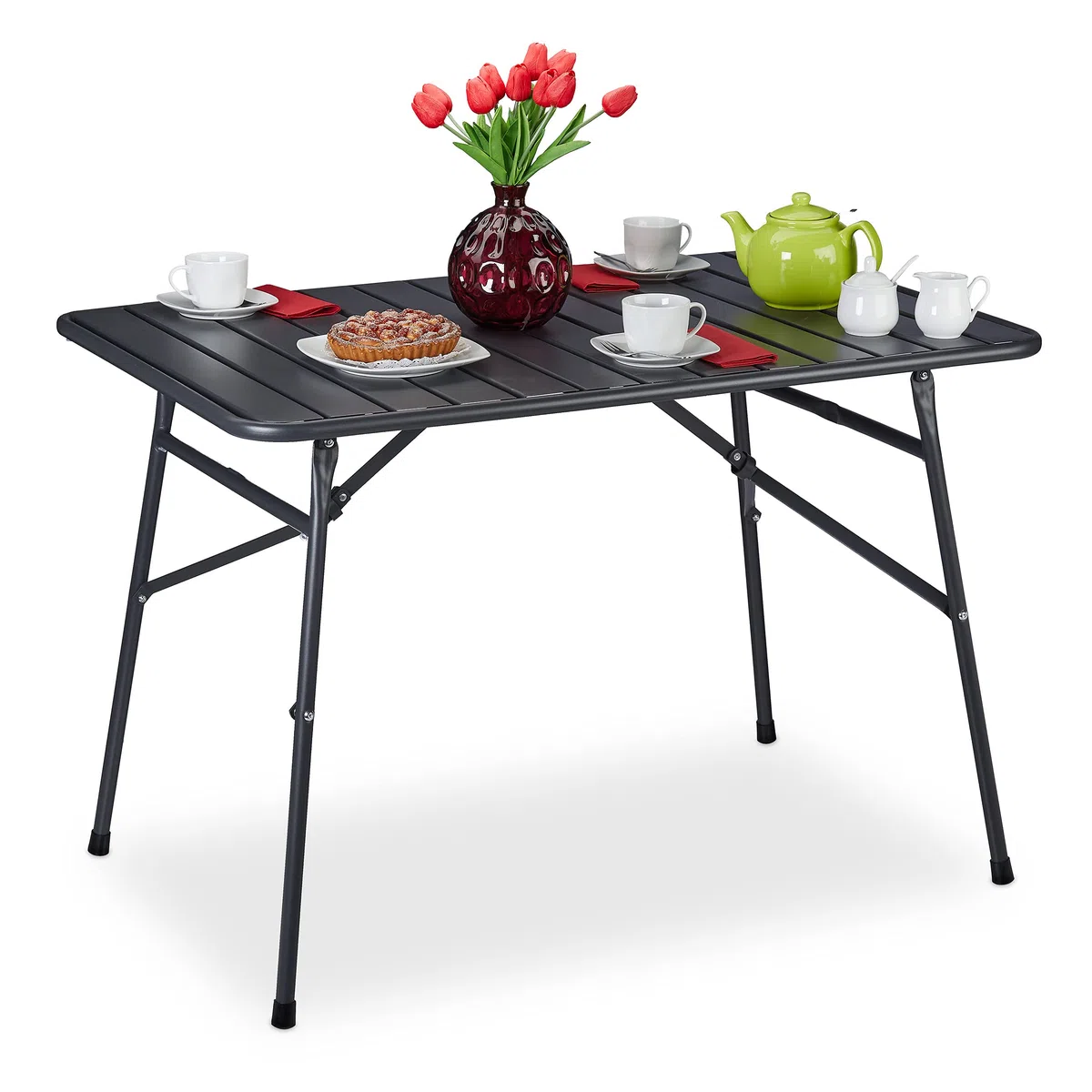 Relaxdays Mesa Jardín Rectangular y Plegable, para Terraza, 74,5 x 110 x 70,5 cm, Resistente a la Intemperie, Antracita