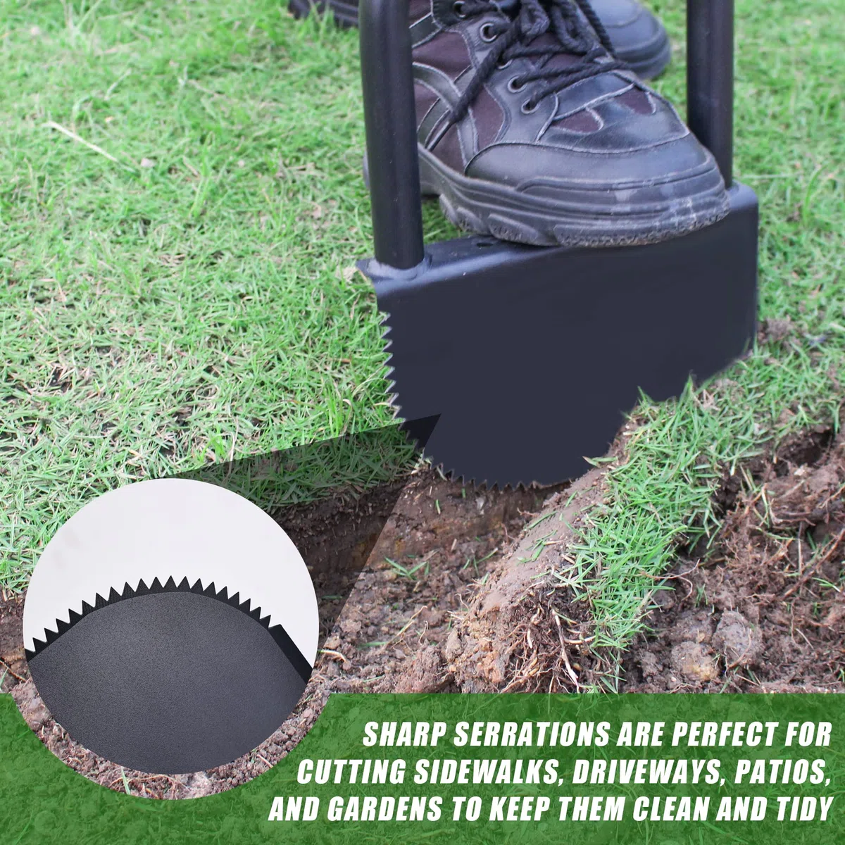 BARAYSTUS Herramienta de Corte de jardín Ajustable en Altura, bordeadora de Acero Manual, cortadora de césped de Media Luna, Dientes de Sierra con Cuchilla Muy Afilada