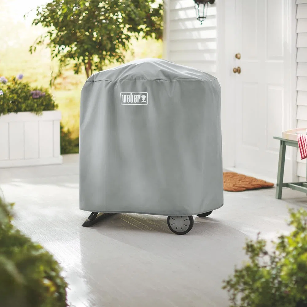 Weber Funda para barbacoa Q1000/2000 con soporte, transpirable, resistente a los rayos UV y al agua, protección contra condiciones climáticas, cierre de velcro para fijación - Gris (7177)