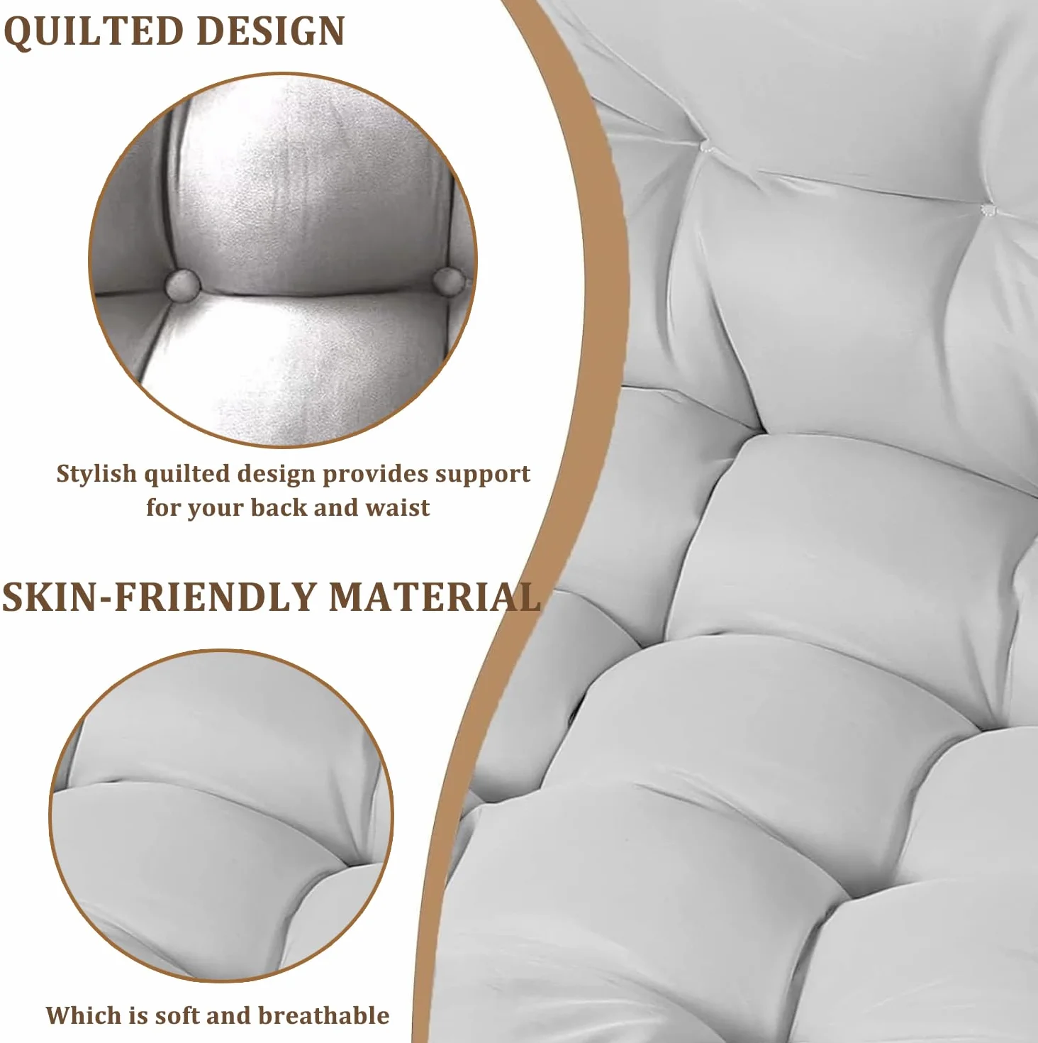 Genérico Cojín Impermeable para Silla Colgante,Cojín para Columpio De Exterior/Interior,Cojín De Jardín para Columpio Colgante, Cesta Colgante, Mecedora,Cojín Grueso para Asiento,Negro