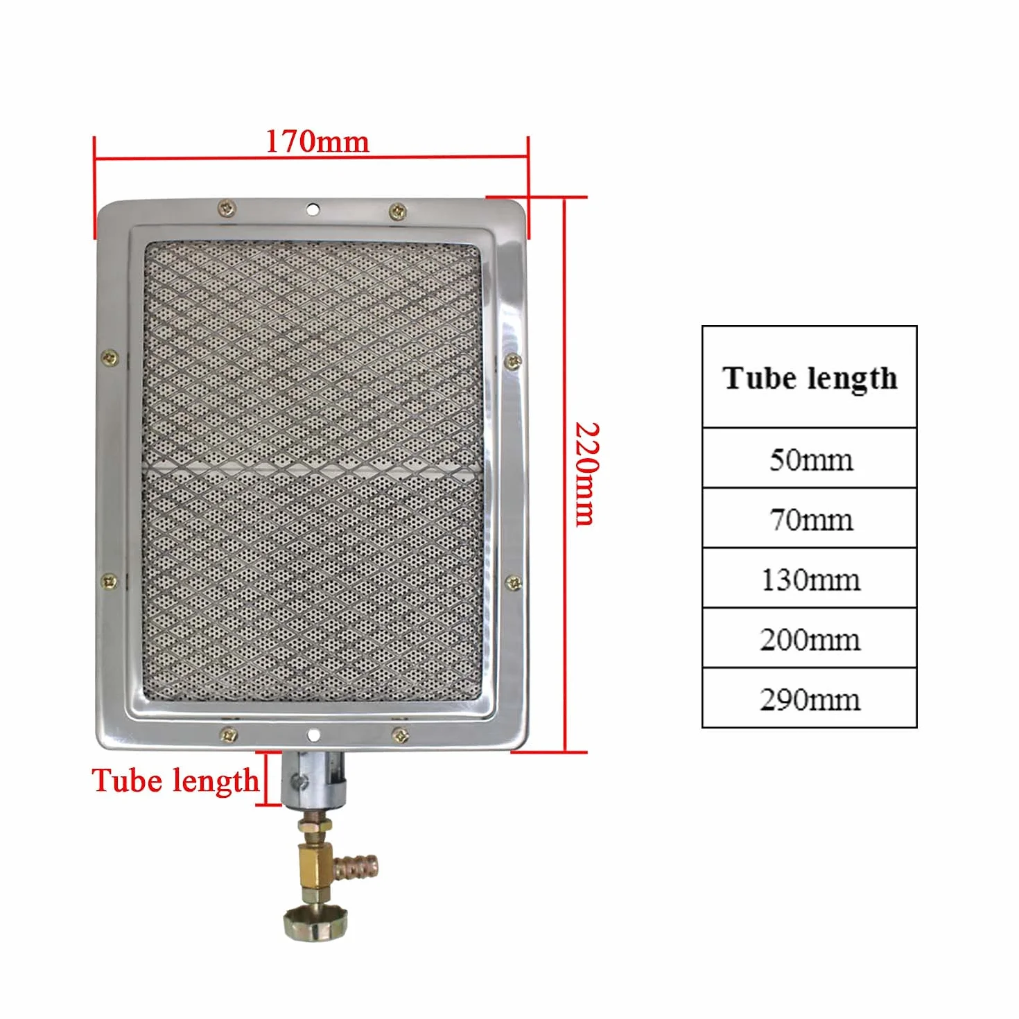 Quemador cerámico infrarrojo gas grill bbq camper para estufa camping gas butano barbecue horno (Longitud de tubo 50mm)