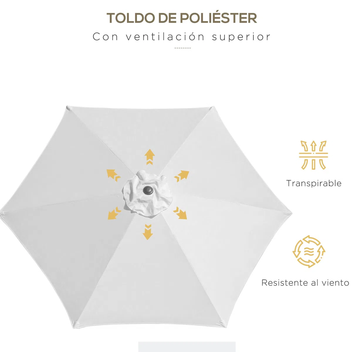 Outsunny Sombrilla de Jardín, Ø260x235 cm, Parasol de Jardín Reclinable con Manivela, Poste Desmontable de Aluminio y 6 Varillas de Metal, para Terraza, Exterior, Balcón, Crema