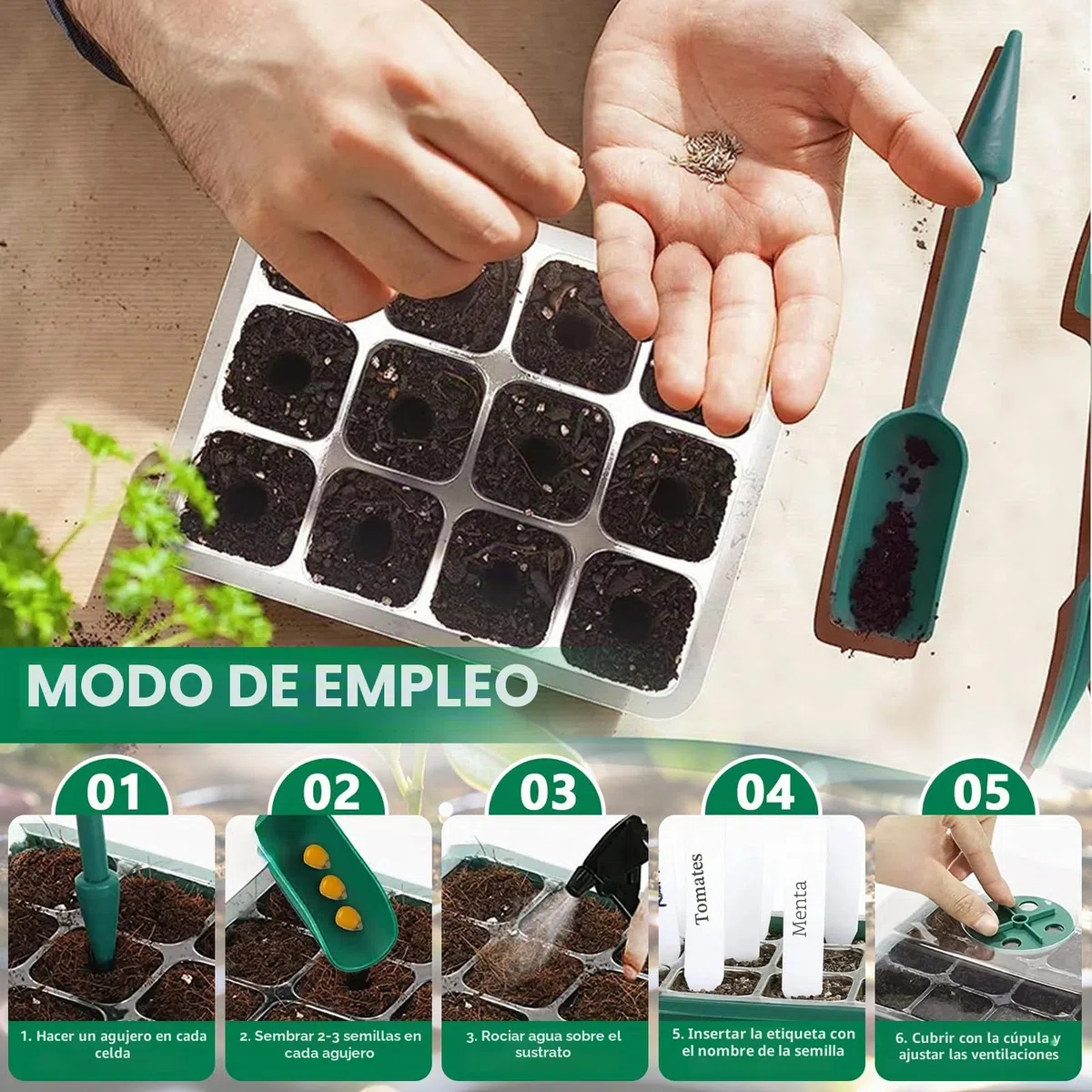 MOYKSRR 10Pcs 120 Agujeros Bandejas Semilleros de Germinacion, Bandejas Semilleros, Mini Invernadero, Plántulas Bandejas de Arranque Invernadero Bandeja de Cultivo con Domo de Humedad Ajustable