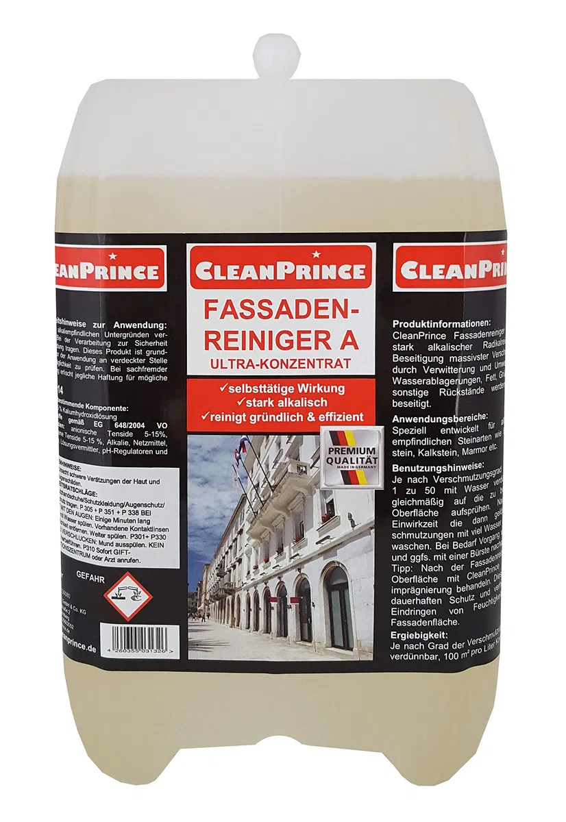 5 Litros Garrafa cleanprince Fachada más Limpia Limpiador a Alcalino Ultra-Konzentrat de Exterior para Todos Säureempfindlichen Steinarten Hormigón Bloques Piedra Caliza Mármol Etc. Radicales Fondo