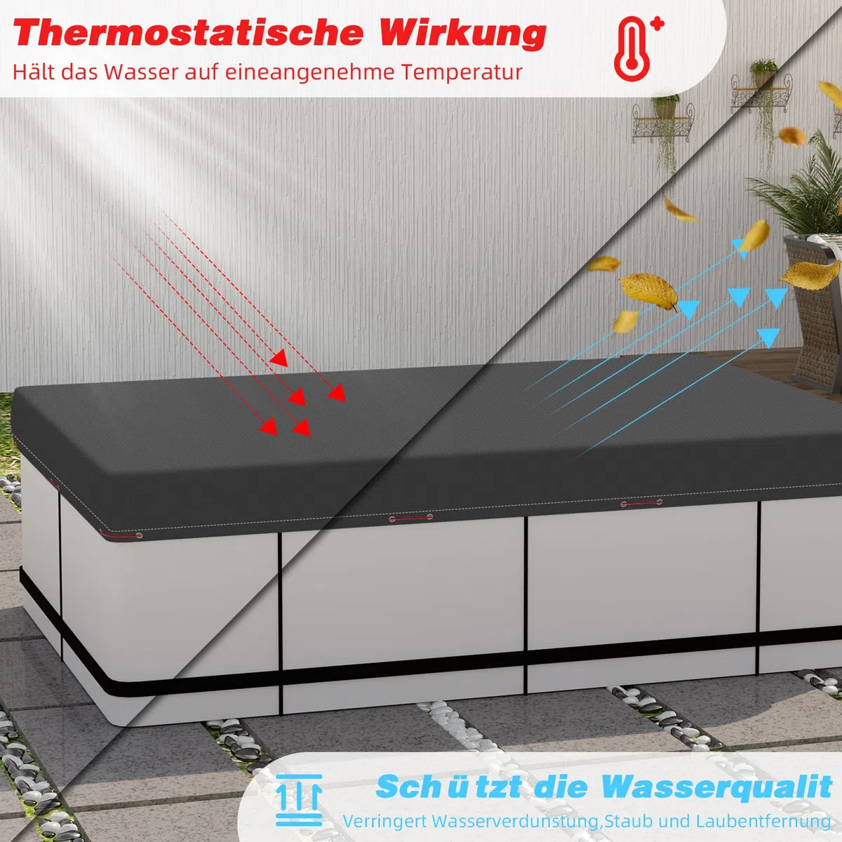 WOLTU Cubierta para Piscina Rectangular 300x200x20 cm, Lona Protectora para Piscina Invierno de PE 200g/m², Cobertor Impermeable y Opaco, con Ojas y Cuerda de Fijación, Gris Oscuro
