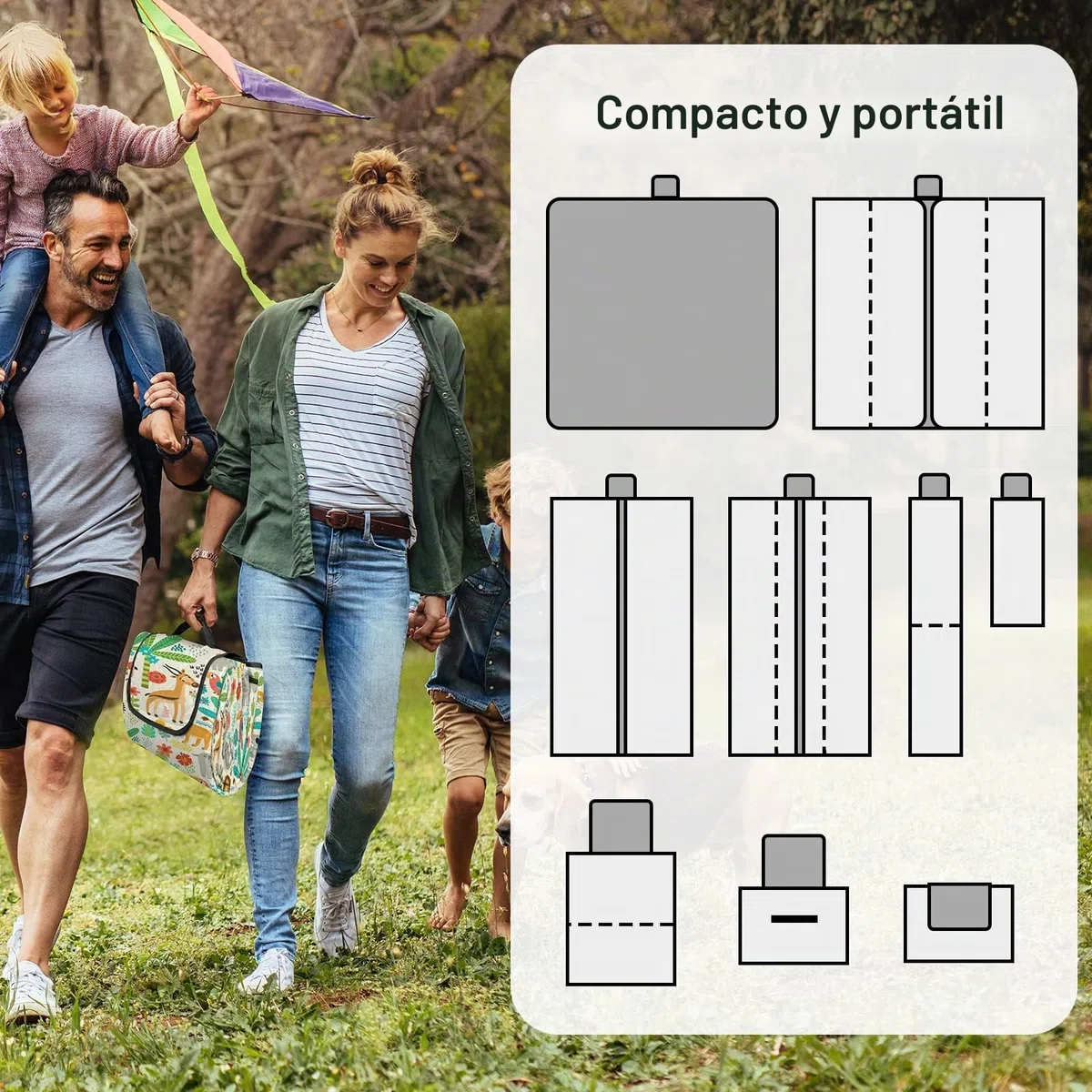 Manta de picnic extragrande lavable de 3 capas, impermeable, plegable, 79 x 79', manta para niños al aire libre, portátil, compacta, para camping, playa, viajes, a prueba de arena (ZQ0034)