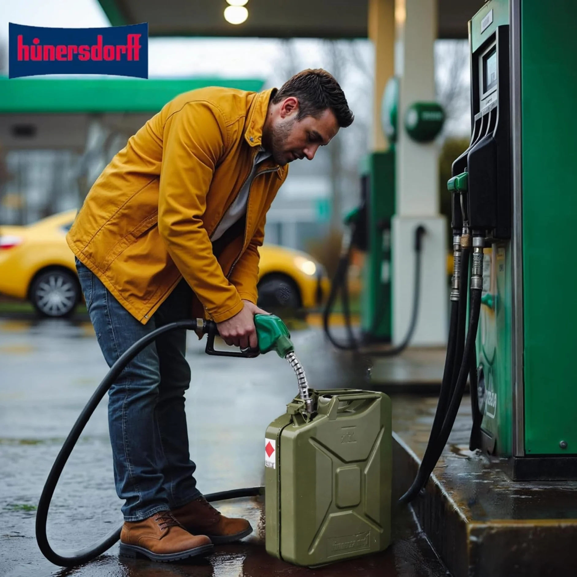 Hünersdorff Bidón metálico para carburante CLASSIC 20 litros verde oliva, con recubrimiento en polvo