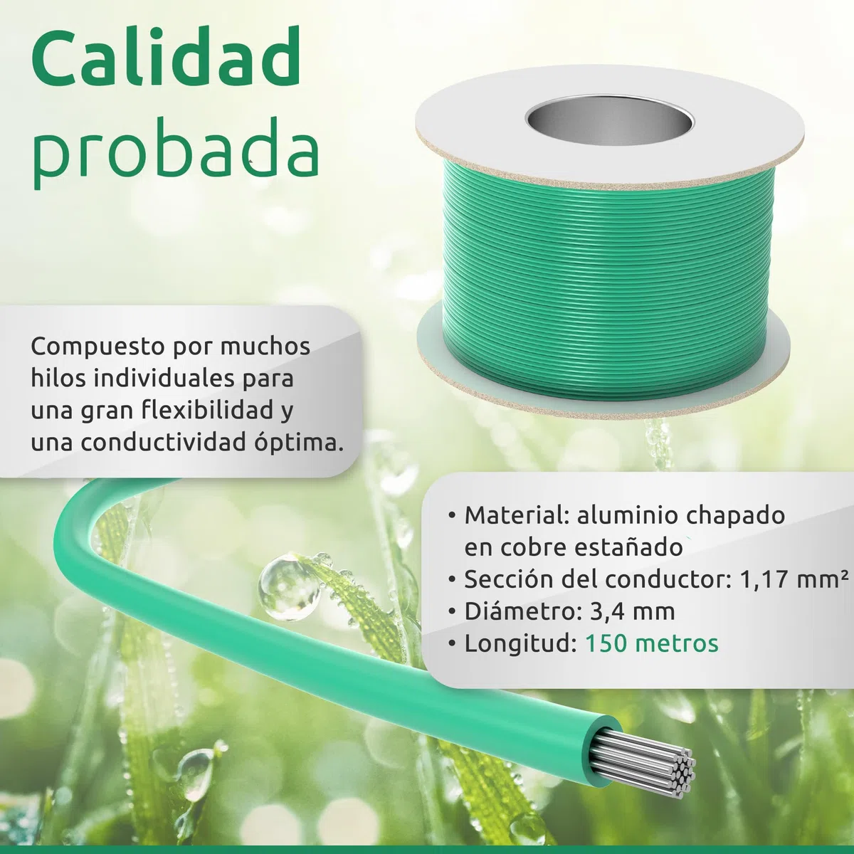 ECENCE Cable delimitador para Robot cortacésped - 150m - Ø3,4mm, Sección del Conductor 1,17mm² - universalmente Compatible con Gardena, Bosch, Husqvarna, Worx y más