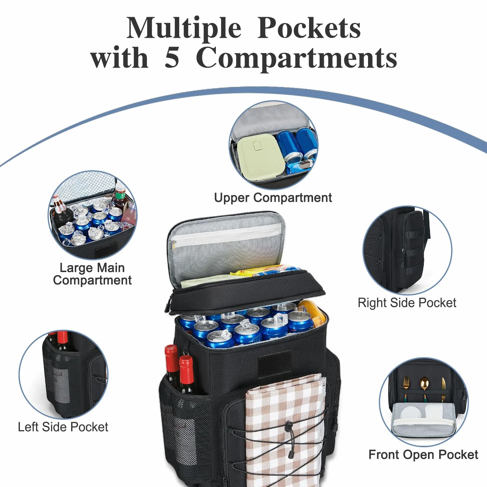 Mochila Nevera Doble 30L Mochilas termicas para Picnic - Mochila Nevera portatil Grande Impermeable y a Prueba de Fugas,Bolsa termica Multiusos para Camping/BBQ/Viajes/Pesca y Playas Negro