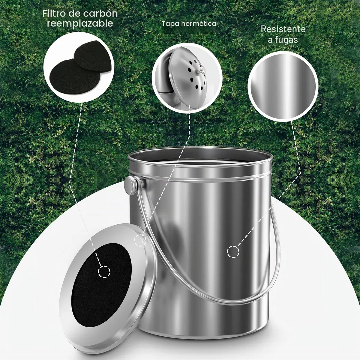 Acero Inoxidable Recipiente de Compost para hogar, 1.3 galones(5L) - por Utopia Kitchen