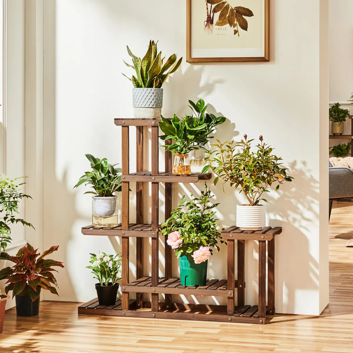 Yaheetech Estanteria para Plantas de Madera para 12-13 Plantas Soporte Plantas Interior/Exterior Soporte de Macetas Estante Decorativa de Escalera de Macetas para Jardín Salón Balcón