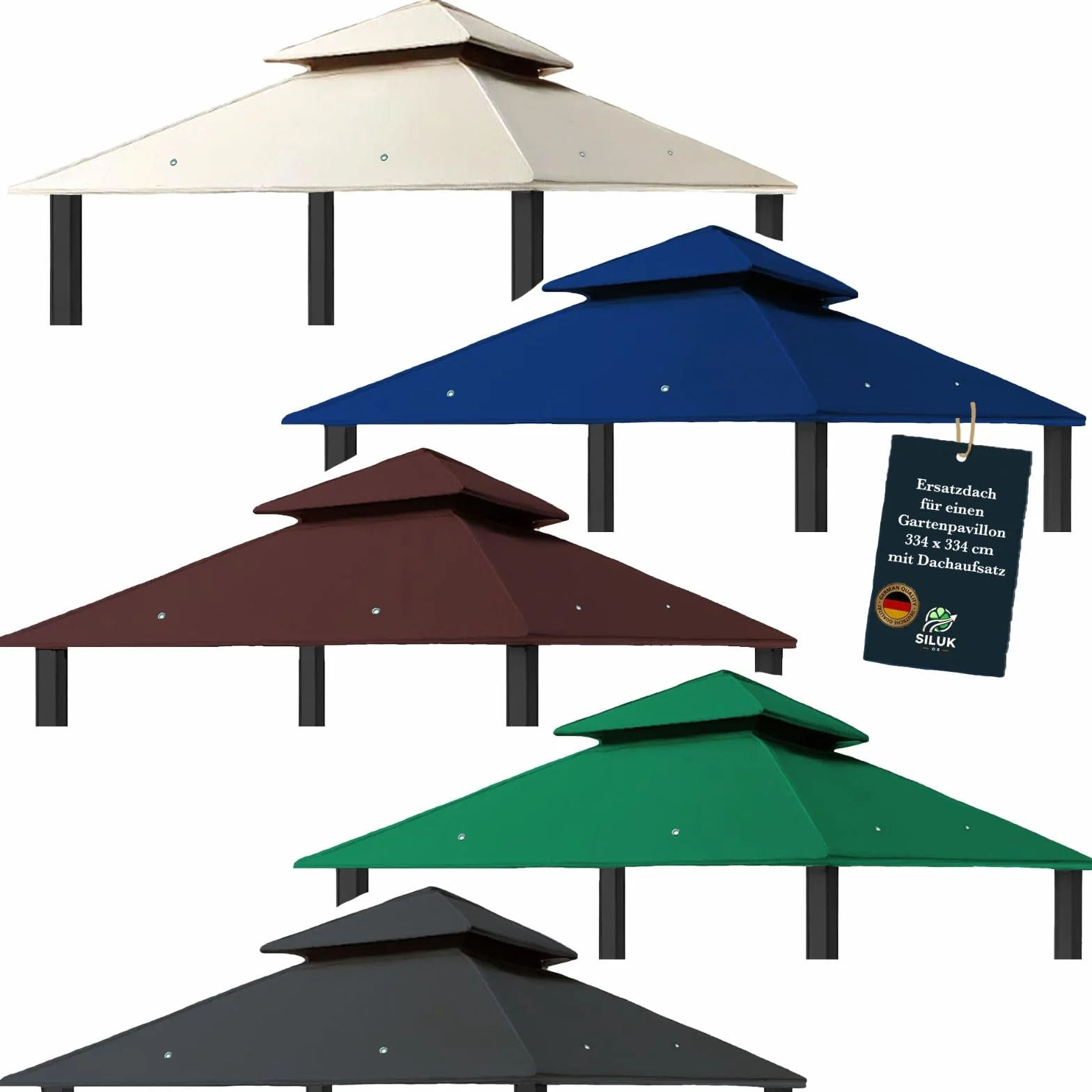 Techo de Repuesto para pabellón de 334 cm x 334 cm, Arena Antigua, Resistente al Agua, Material: Panama PCV Soft 370 g/m², Extra Fuerte, Modelo 10 (Azul Marino)