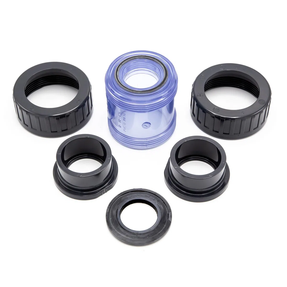 Manguito PVC para encolar con visor transparente I Unión recta DN50 50 mm (1 1/2") PN16 PVC-U I Racor para tubería de presión en piscinas y riego I bm325
