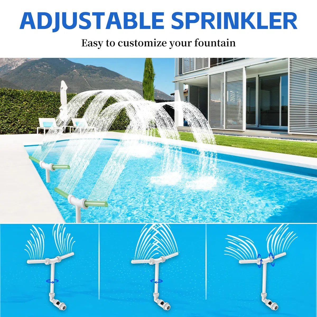 LALAGO Fuente de Piscina, Fuente de Agua Ajustable de Doble Chorro, Fuente Piscina Cascada con Adaptador, Fuente para Piscinas para Piscinas Exteriores Enterradas y sobre el Suelo(Fluorescente Verde)