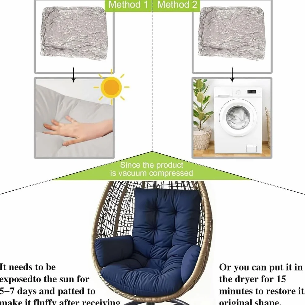 Genérico Cojín Impermeable para Silla Colgante,Cojín para Columpio De Exterior/Interior,Cojín De Jardín para Columpio Colgante, Cesta Colgante, Mecedora,Cojín Grueso para Asiento,Negro