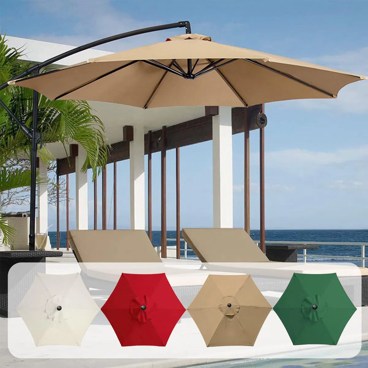 Toldo de repuesto para sombrilla de jardín de 2,7 m, 6 costillas, 3 m, 8 costillas, protección UV, toldo de repuesto para sombrilla de jardín