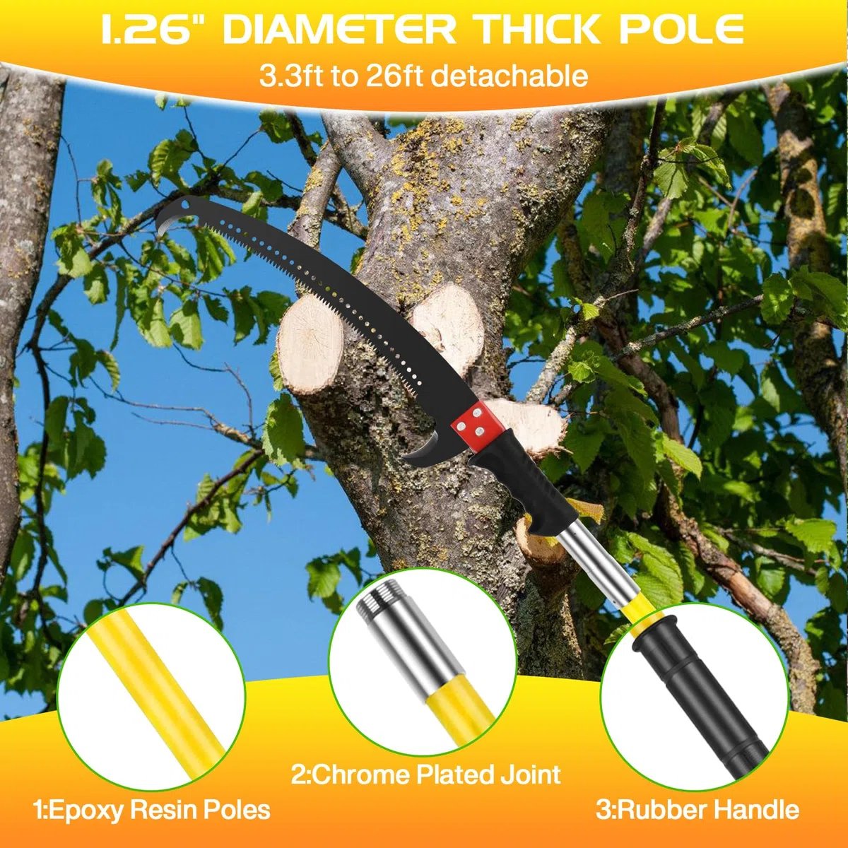Sierra de poste manual de 4 m, sierra de podar 2 en 1, longitud ajustable con cuchillas afiladas, podadora de árbol de doble gancho, poda desmontable para jardinería, corte de ramas, poda alta de