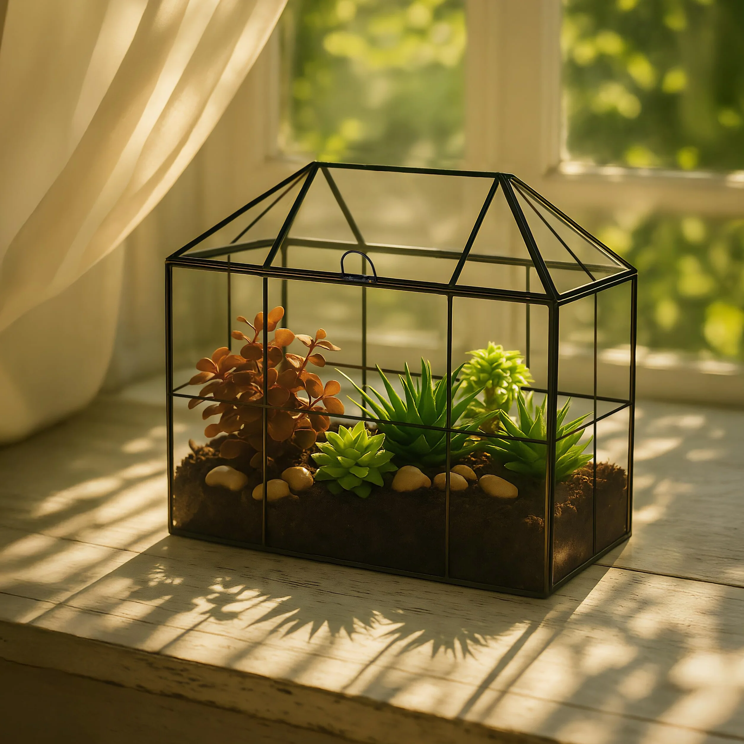 Relaxdays Terrario Plantas, Cristal y Cobre, 27x30x15 cm, Casa Decorativa Vidrio para Cactus y Musgo, Terrarium, Negro, 20% 80%
