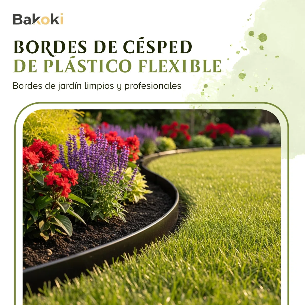 Borde Flexible para césped (10 m, 40 Anclajes de Tierra, 8 cm de Altura), de plástico Negro, Resistente a la Intemperie, Borde Redondo, bordillo Redondo para césped, remate de Corte
