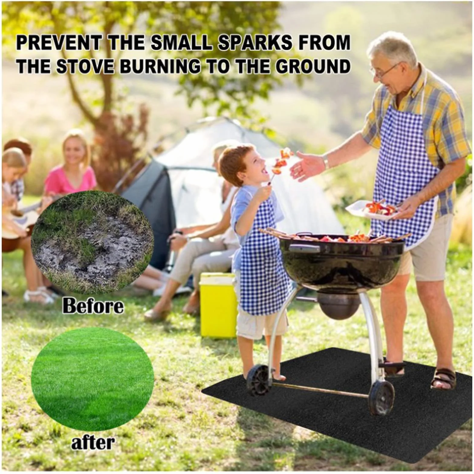 Alfombrilla Rectángulo para Fogatas Resistente al Calor Diámetro 80 * 75 CM - 3 Capas Alfombrilla Ignífuga Protectora para Barbacoa Exterior, Hoguera, Terraza, Césped, Brasero Resistente al Fuego