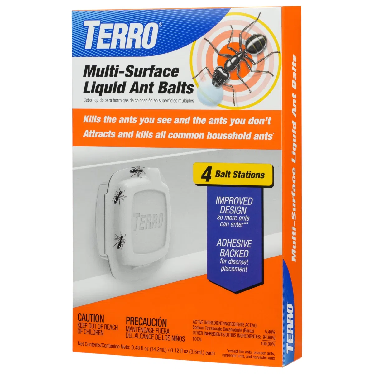 TERRO Cebos líquidos para Hormigas para Interiores con Tiras Adhesivas para Cebo Discreto, Trampa para Hormigas Terro y estación de Cebo, Paquete de 4 Unidades, T334B