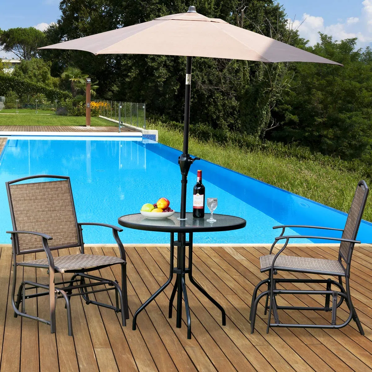 GIANTEX Sillón Mecedora de Exterior con Respaldo y Apoyabrazos Transpirables, Marco de Metal, Diseño Ergonómico para Jardín, Patio, Terraza, Piscina, Carga 150 kg, Marrón