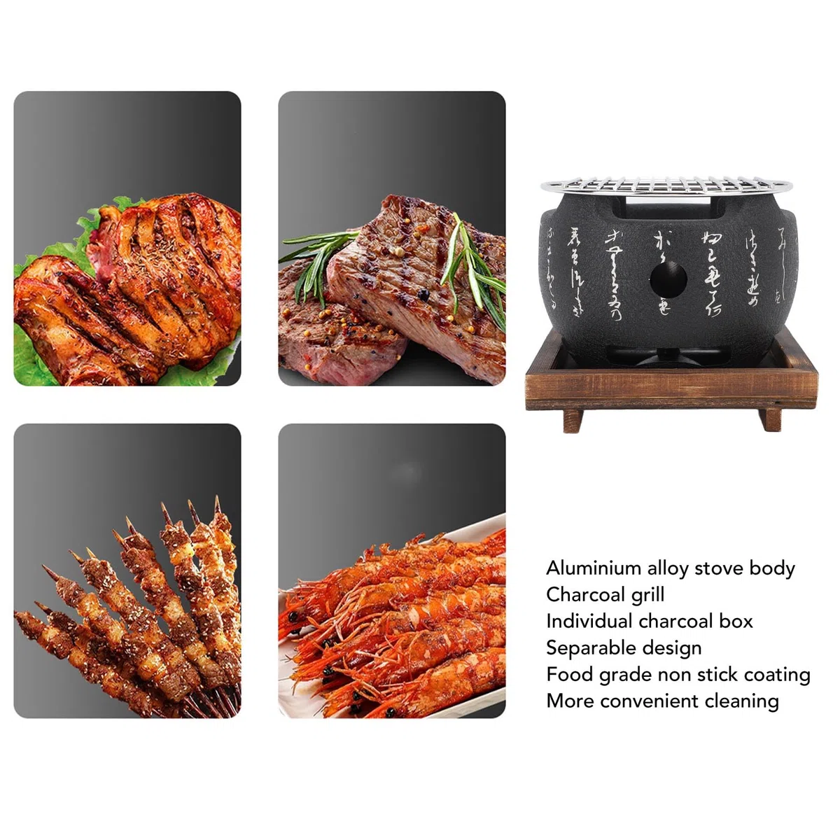 Tyenaza Barbacoa Japonesa Mesa, Parrilla Japonesa de Carbón Vegetal para Mesa, Portátil Mini Parrilla Redonda con Base de Madera, para Barbacoa en Casa, Picnic al Aire Libre, Camping(15x13 CM)