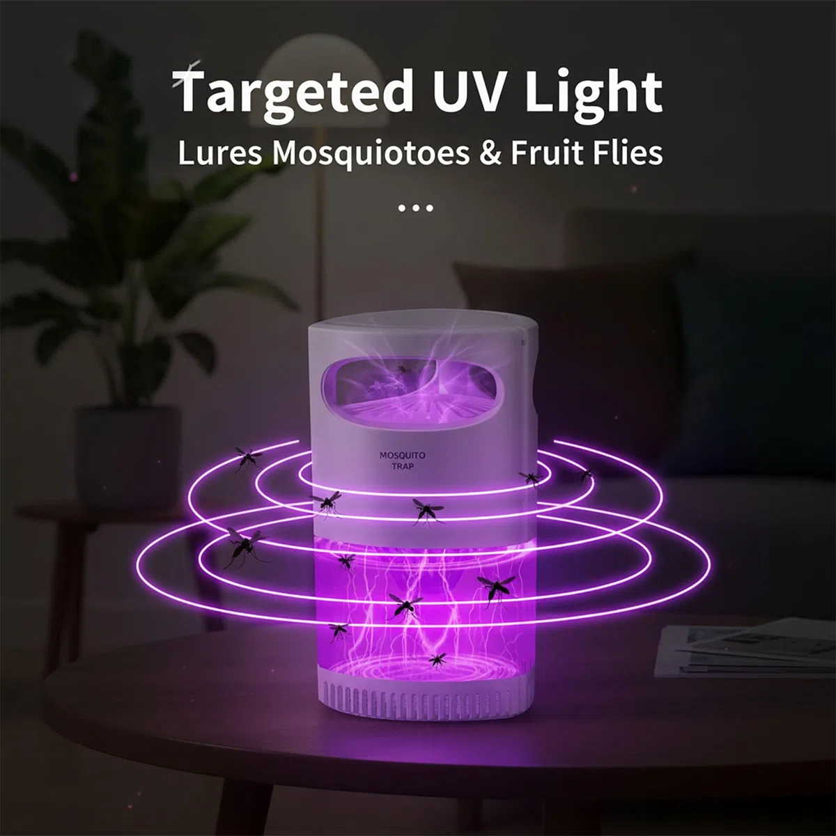 Ultra-Quiet Bionic UV Suction Mosquito Trap, Quiet UV Mosquito Trap & Bug Zapper, USB Indoor Insect Trap with Night Light, Safe for Bedroom, Nursery and Pet Areas (Black)