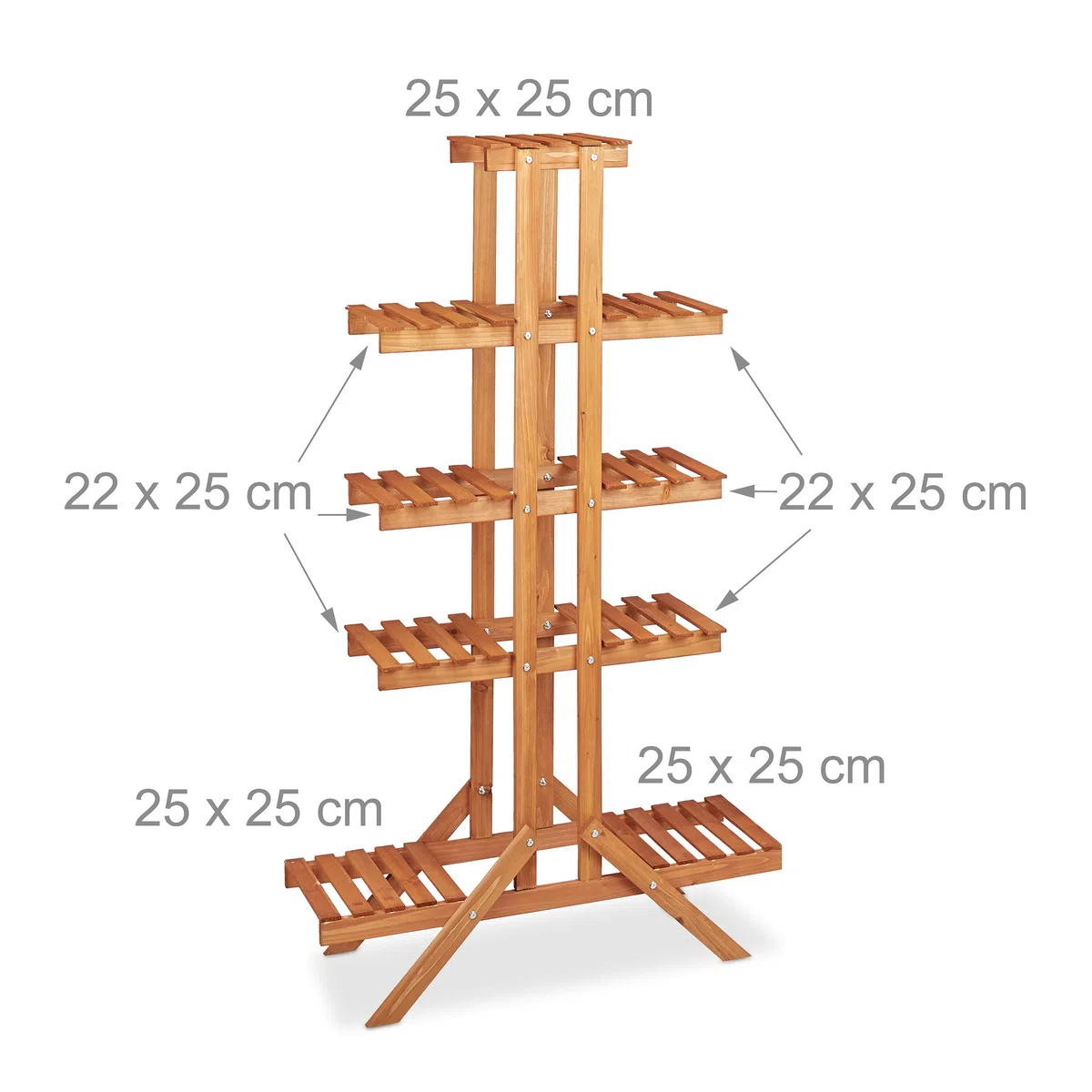 Relaxdays Soporte Plantas para Interior 5 Niveles, Madera, Marrón claro, 142,5 x 83 x 28,5 cm