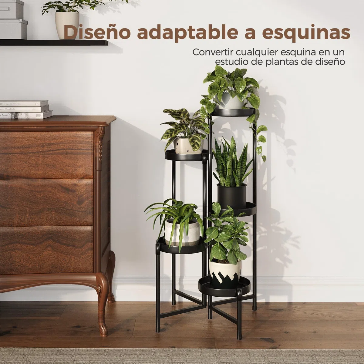 Bamworld Soporte Plantas Interior y Exterior de Metal Negro para Múltiples Plantas ,Estantería Metálica Plegable 5 Niveles para Jardín, Balcón, Patio | Estanterías Metálicas, Jardineras de Balcón