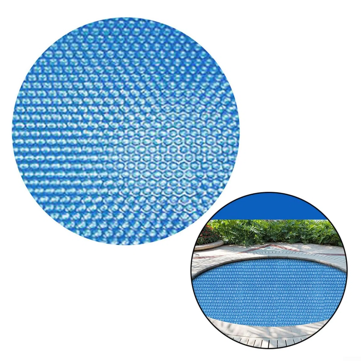 1 cubierta de manta solar redonda para piscina sobre el suelo, película de burbujas de polietileno, retención de calor y protección contra escombros, azul 300 cm, jardín al aire libre para uso de ocio