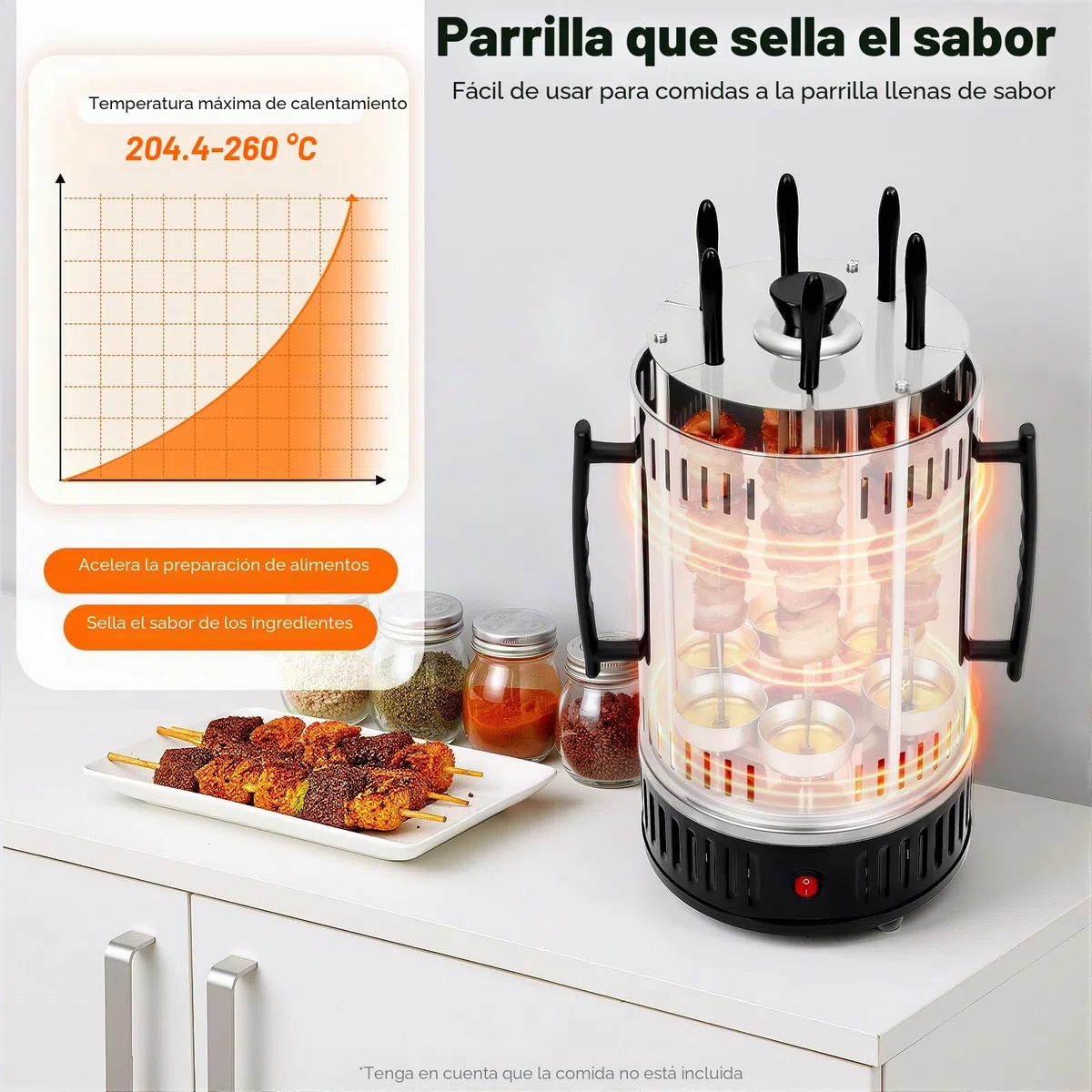 Barbacoa eléctrica giratoria vertical con 6 pinchos para chachlik, barbacoa giroscópica para asar sin grasa en casa, perfecta para gyros, kebab y más