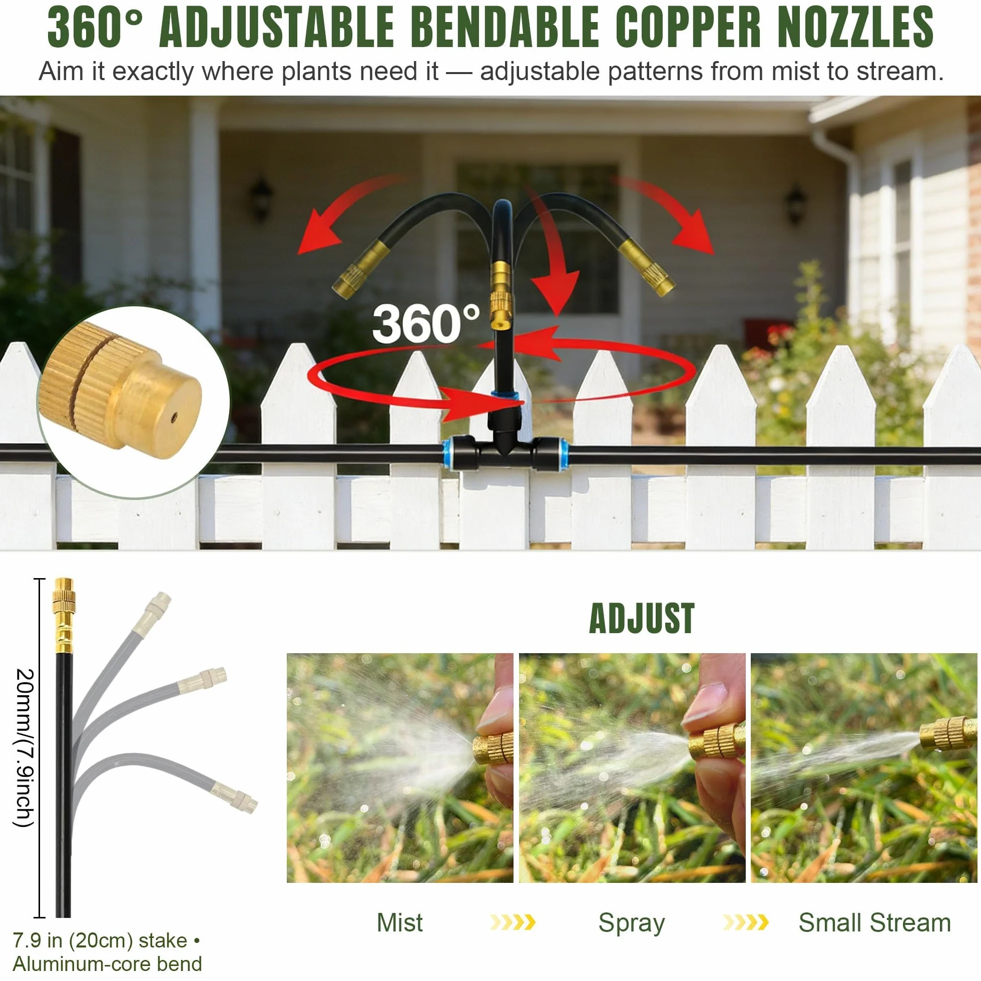 Sistema de Riego Jardín, 30M Kit Nebulizador por Goteo Automatico, Sistema Riego Automático con Ajustable Boquilla Aspersor Pulverizador, Sistema de Riego por Goteo para Jardin Invernadero