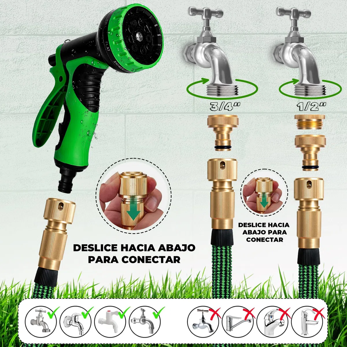 HOMEPROTEK - Manguera Extensible 30 metros - Manguera Jardin con Pistola Riego de 9 Funciones - Manguera Jardin Enrollable para Riego de Jardin con Conectores de Latón de 1/2" y 3/4" Garden Hose