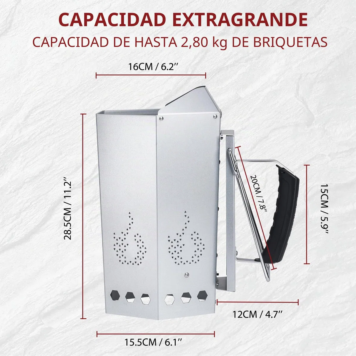 onlyfire Chimenea de Encendido, Arrancador de Chimenea para Barbacoa con Termoaislante y Asas Metálicas, Encendedor Rápido para Barbacoas y Parrillas de Carbón