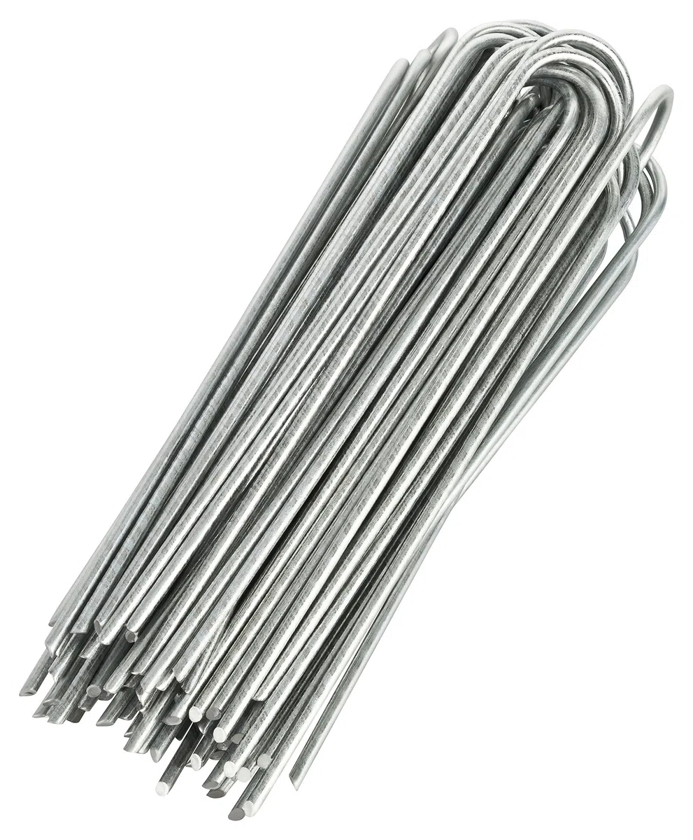 GardenMate 200 Grapas de sujeción GALVANIZADAS de Alambre de Acero | Longitud 200 mm, Ancho 25 mm, Ø 3,8 mm, Cabeza Redonda | para Suelos Extremadamente Duros