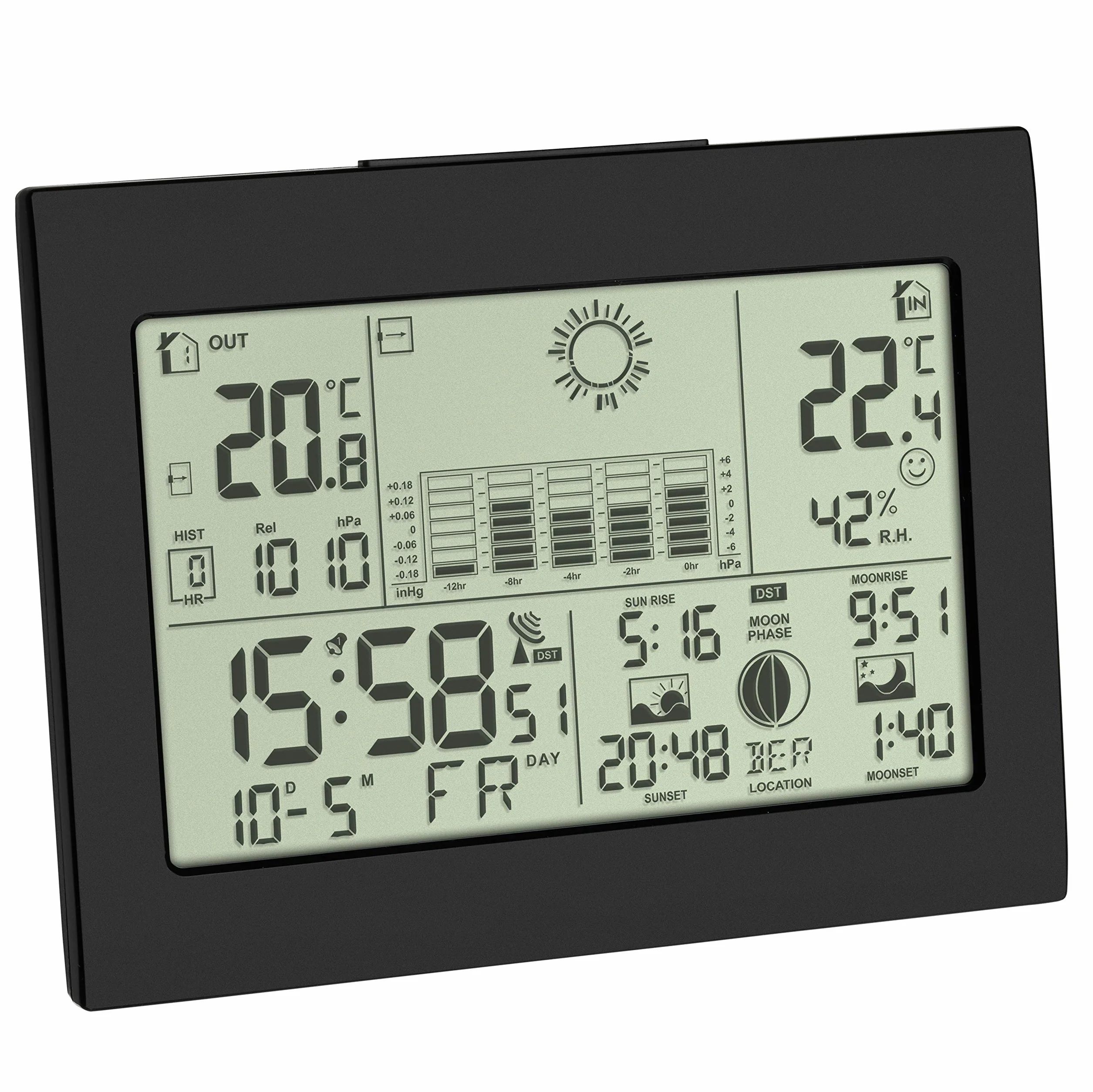 TFA Dostmann 35.1155.01 Estación meteorológica Digital con Sensor Remoto, 16,8 x 13,6 x 6,4 cm, Negro