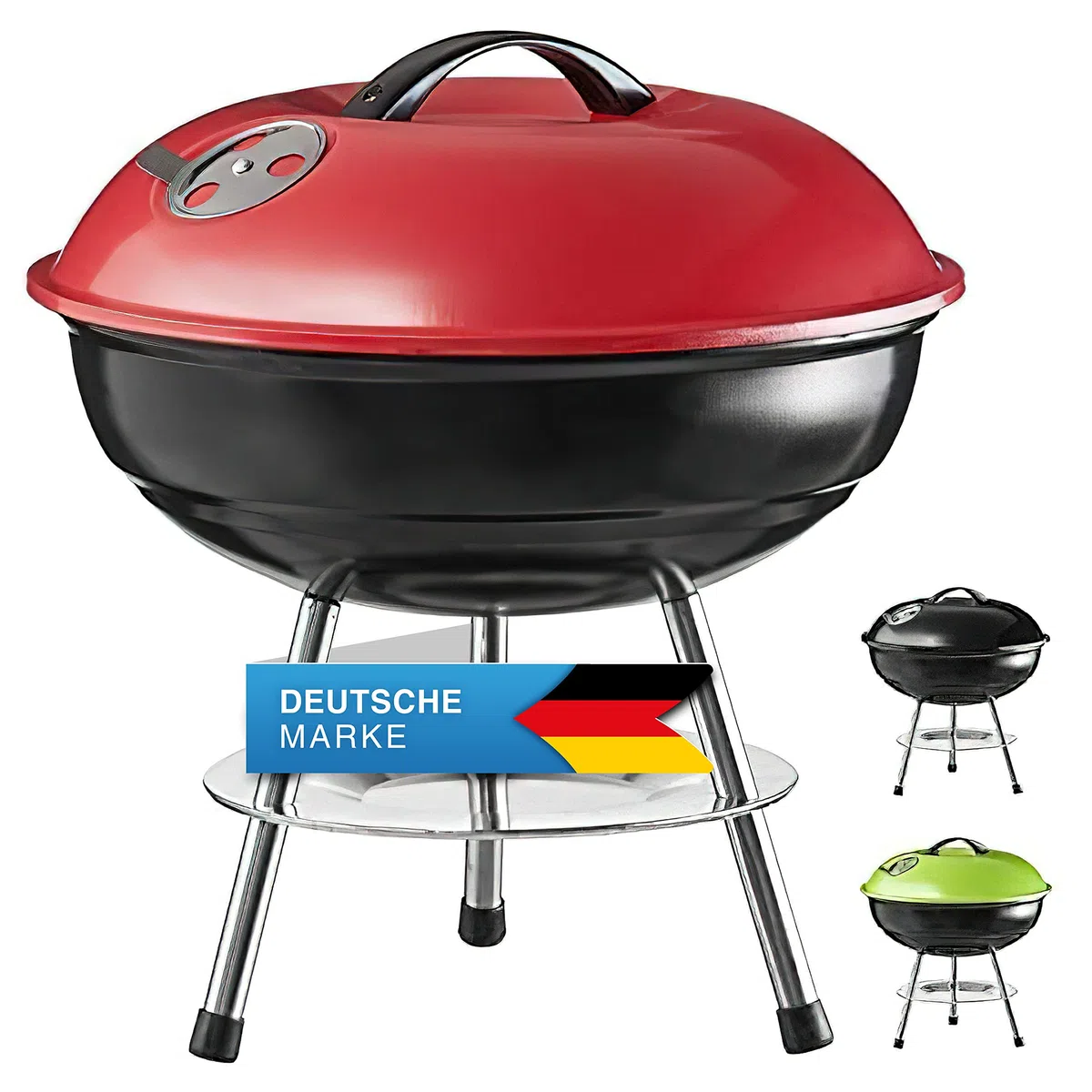 Micro BBQ kettle grill parrilla de carbón compacta de viaje parrilla de mesa acero inoxidable esmaltado 38cm (Rojo)