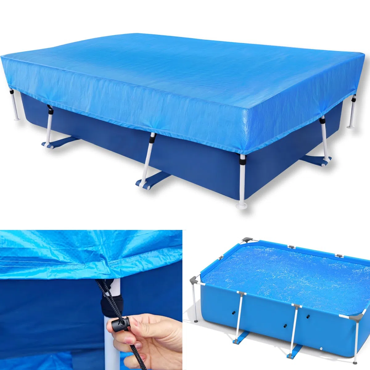 Cubierta de piscina para piscinas rectangulares de 220 x 150 cm, lona solar para verano e invierno, cubierta de piscina rectangular, lona rectangular para piscina de marco rectangular