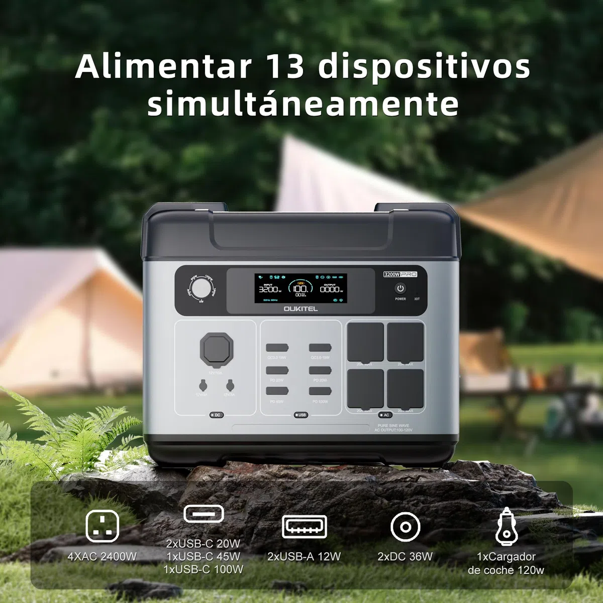 OUKITEL 3200W (6400 Pico) Estación de Energía Portátil P2001E Pro, 2048Wh Generador Solar, 4 tomas CA 3200W, APP, 16 Puertos, Batería LiFePO4, Power Station para Camping, Caravana y Emergencias