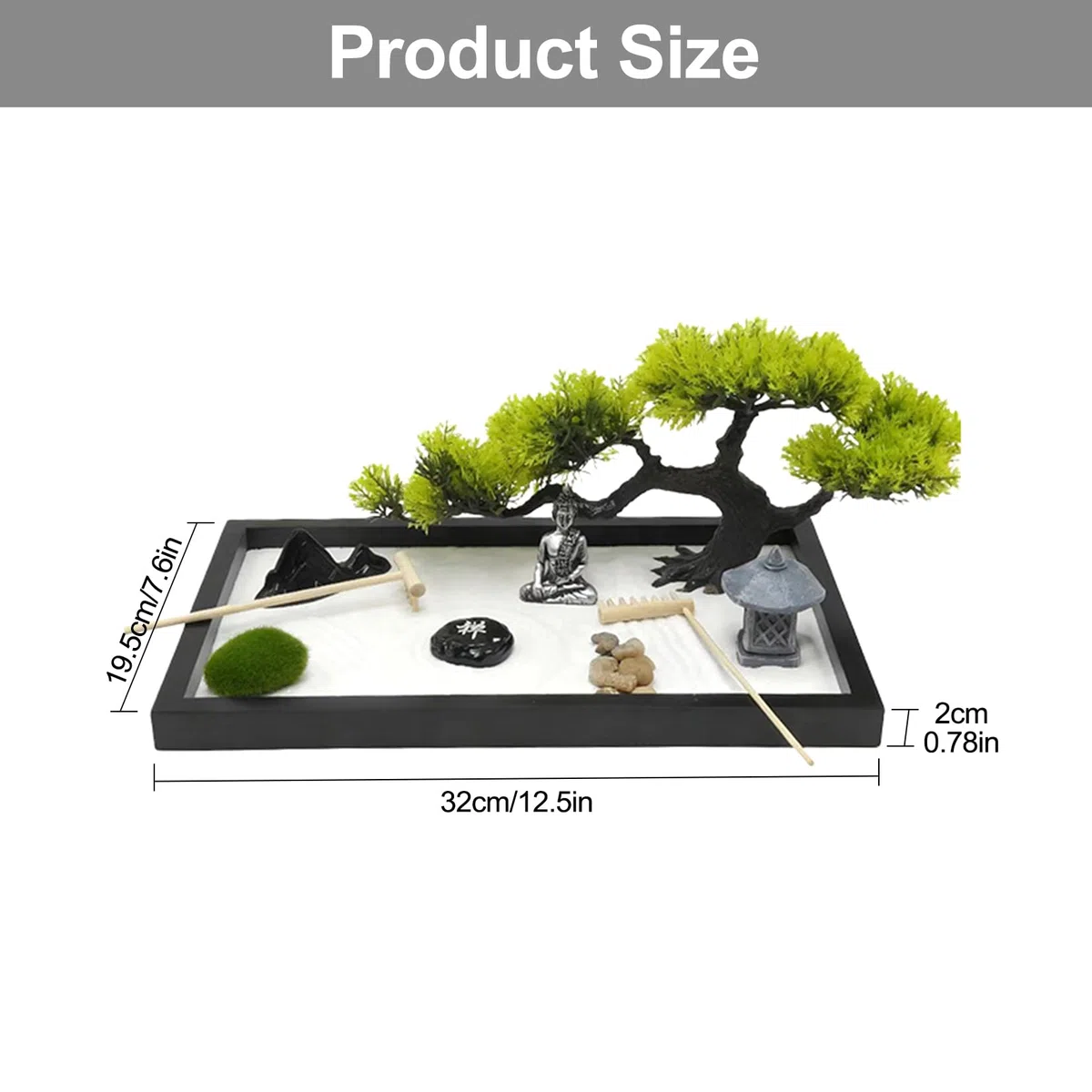 Jardin Zen en Miniatura 12x8 Pulgadas Incluye Arena Estatuas Palos Bandejas Piedras Etc Accesorios para jardín Zen Adecuado para la decoración como Regalo para la meditación