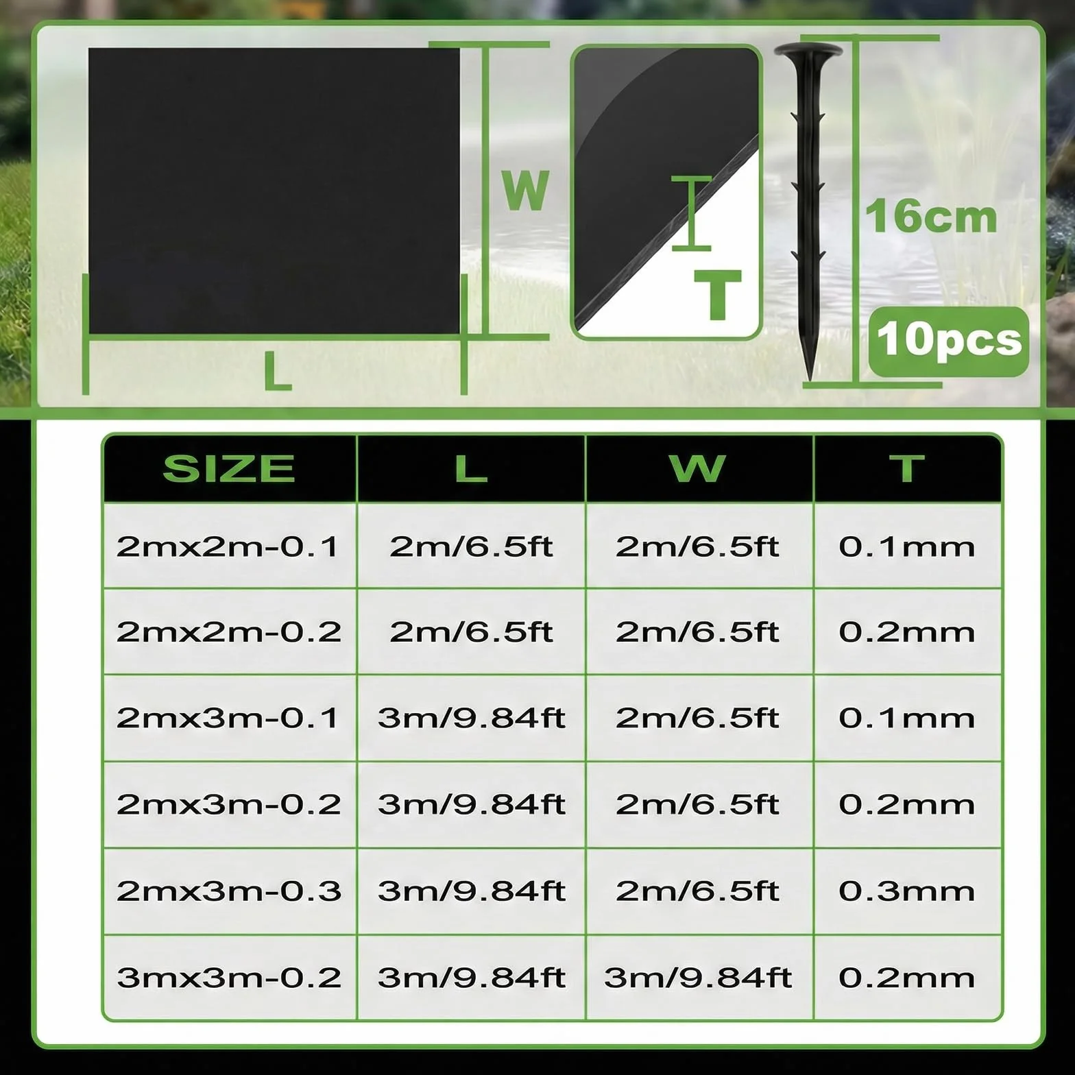Lámina para estanque, 2 x 3 m, HDPE para estanques, cargas pesadas, 0,2 mm de grosor, lámina de sellado flexible, membrana de estanque, color negro, para estanques, jardines, estanques de