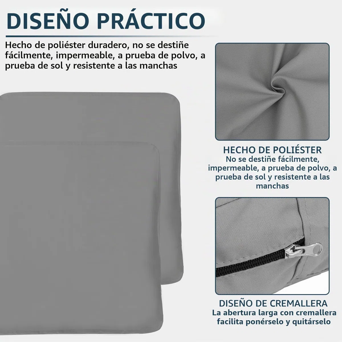 4 piezas de fundas para silla de jardín (sin relleno), fundas para sillas de exterior impermeables y a prueba de polvo con cremallera, para terraza, jardín, patio, 60 x 60 x 10 cm (Gris claro)