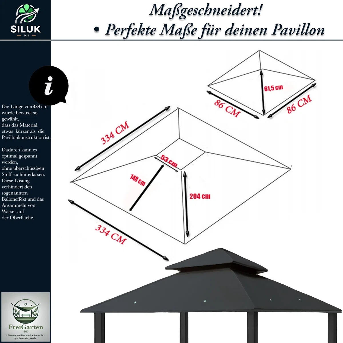 Techo de Repuesto para pabellón de 334 cm x 334 cm, Arena Antigua, Resistente al Agua, Material: Panama PCV Soft 370 g/m², Extra Fuerte, Modelo 10 (Azul Marino)