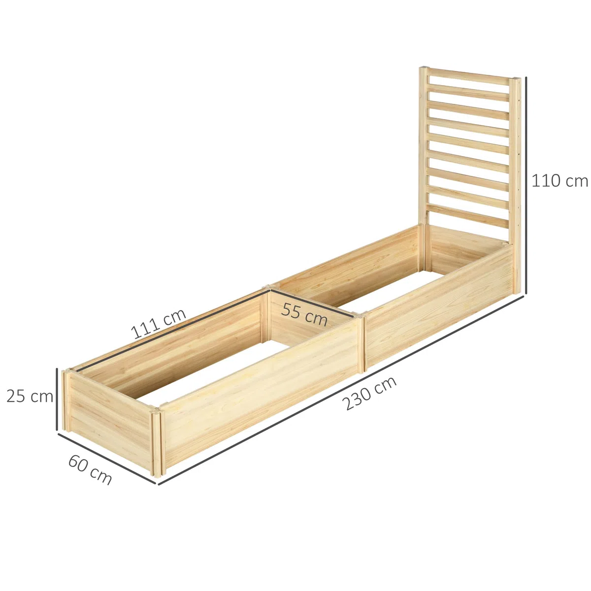Outsunny Jardinera Exterior Grande de Madera Jardinera con Enrejado para Plantas Trepadoras y 2 Cajas de Cultivo para Terraza Patio Balcón 230x60x110 cm Madera Natural