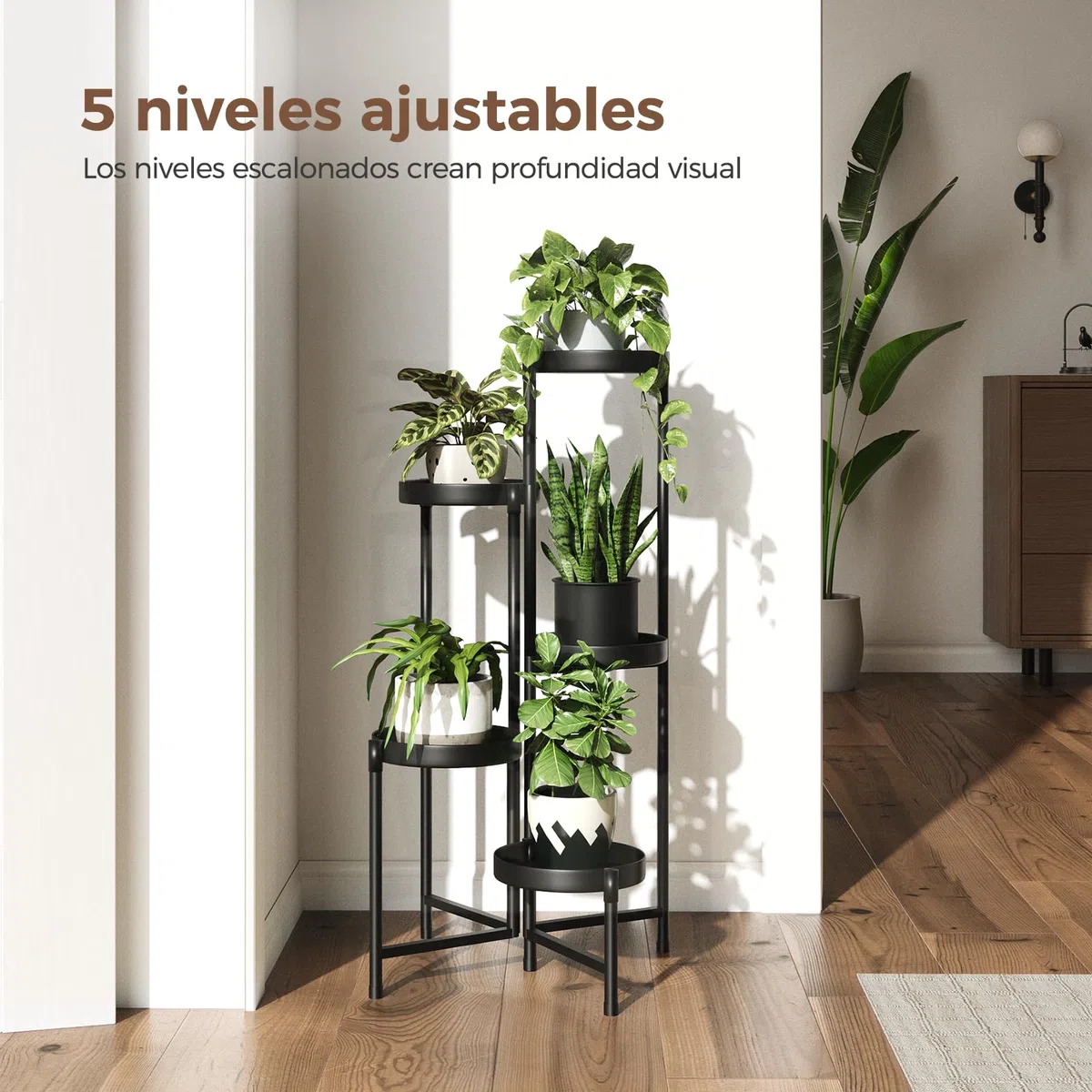 Bamworld Soporte Plantas Interior y Exterior de Metal Negro para Múltiples Plantas ,Estantería Metálica Plegable 5 Niveles para Jardín, Balcón, Patio | Estanterías Metálicas, Jardineras de Balcón