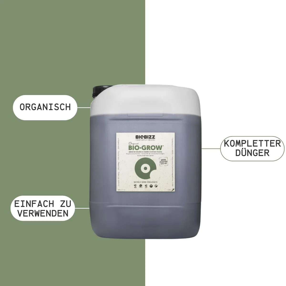 GROWMANIA Fertilizante Bio Grow de BioBizz 5 L + Muestra Boost Up de Up Nutrients + Vaso Medidor | Abono 100% Orgánico para Etapa de Aumento de Plantas y Cultivos | Sustrato Natural Todo Tipo Tierras